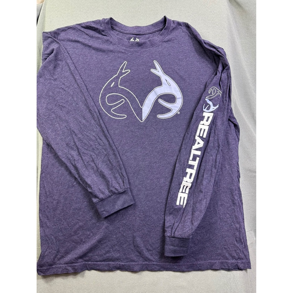 Realtree Mens XXL Purple Long Sleeve Graphic T-Shirt Antler Logo Cotton Blend